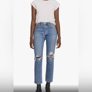 Agolde Los Angeles Riley  high rise cropped denim distressed jeans